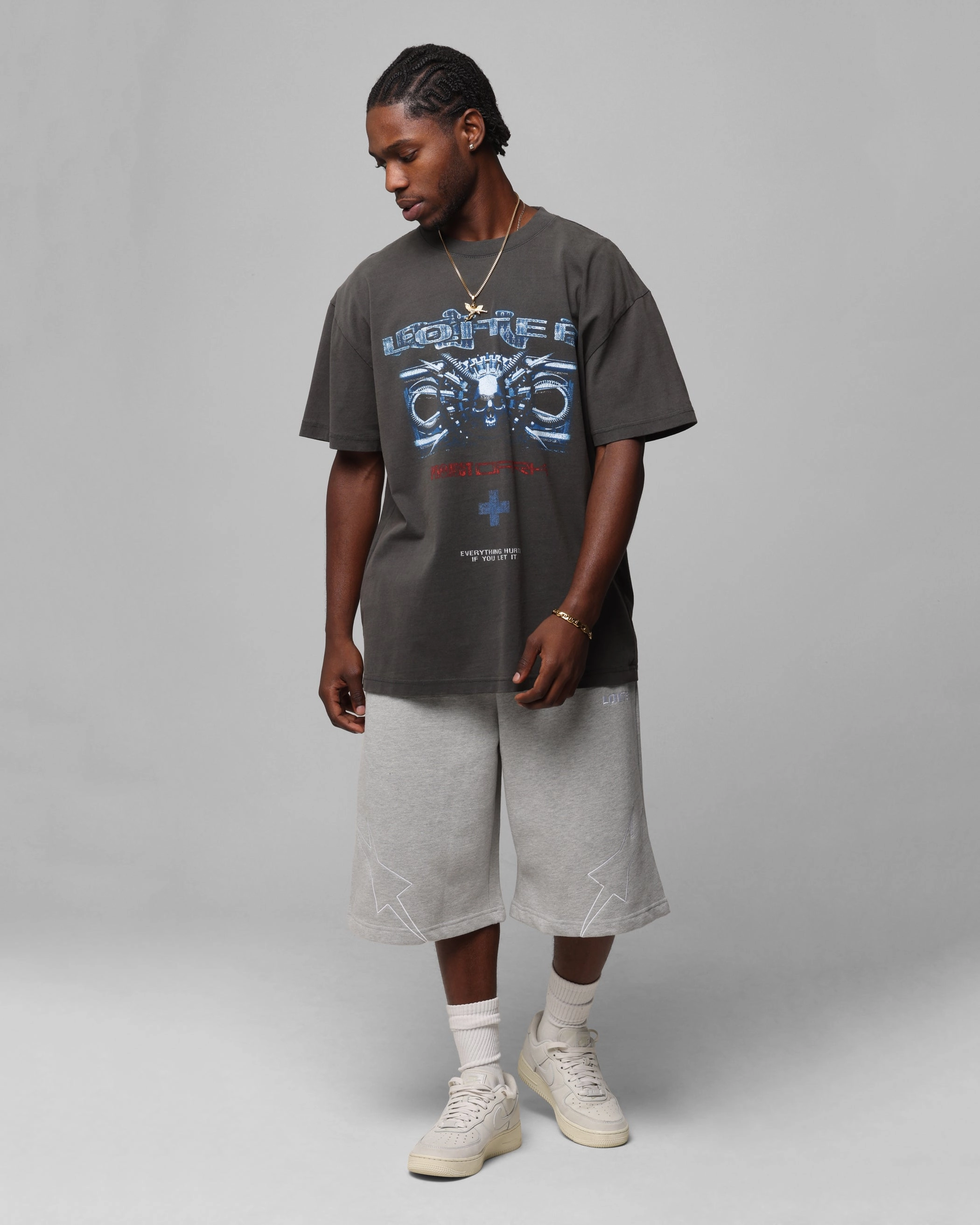 Midweight Knit Yarn Dyed Stripes Loiter Void Vintage T-Shirt Black Wash