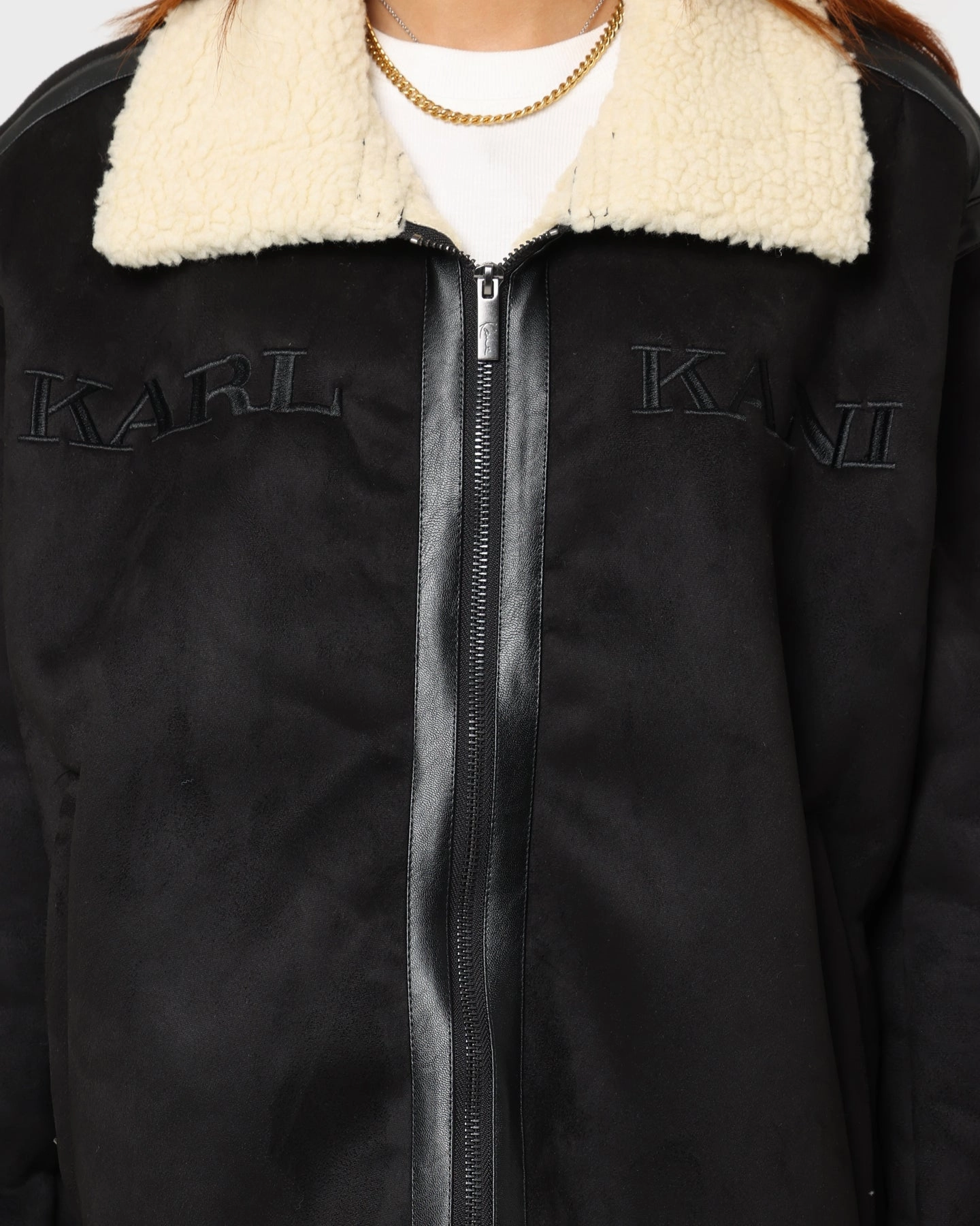 Karl Kani Retro Faux Shearling Jacket Black BreathableTechnology Eco Friendly Textile