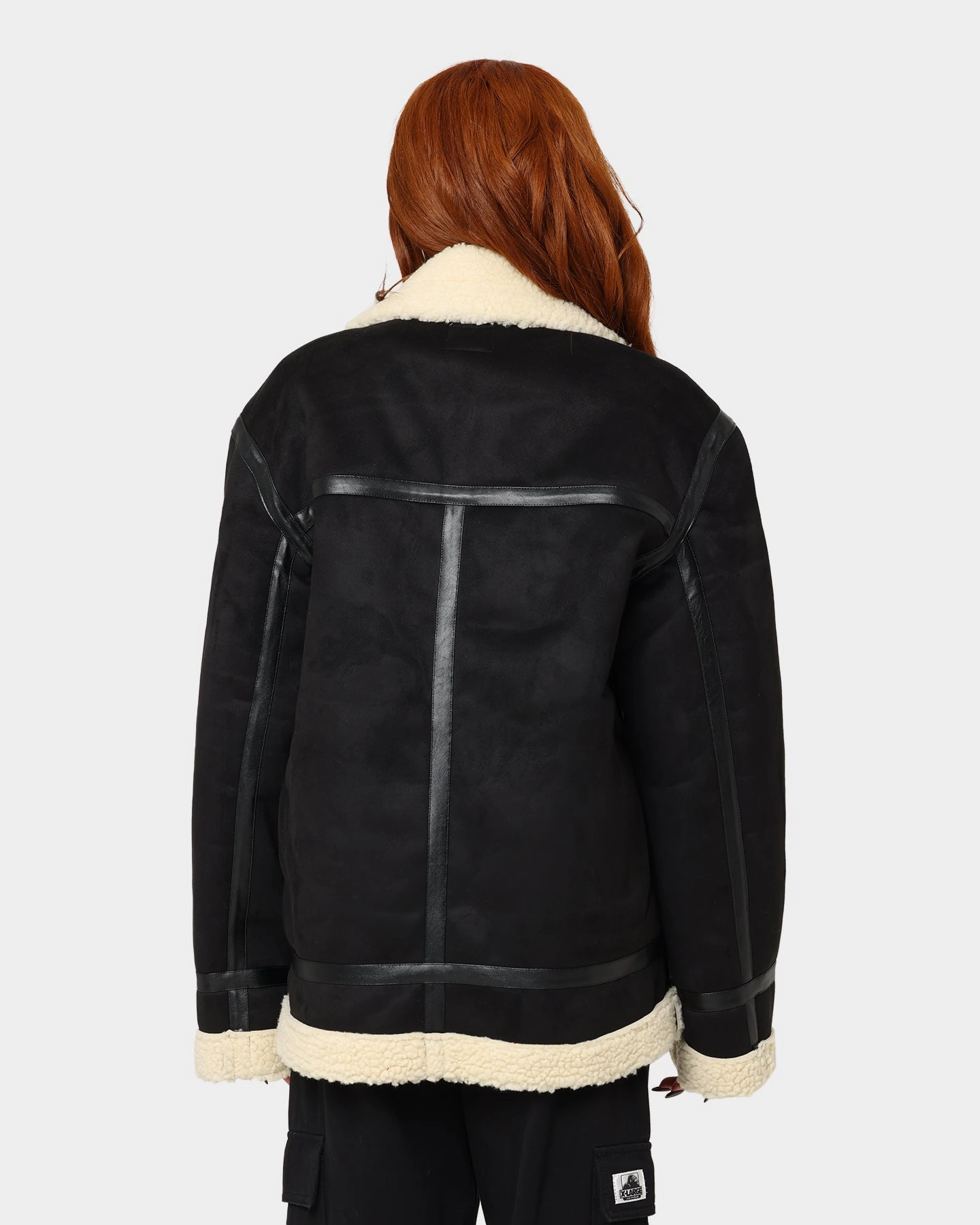 Karl Kani Retro Faux Shearling Jacket Black Multi Pocket
