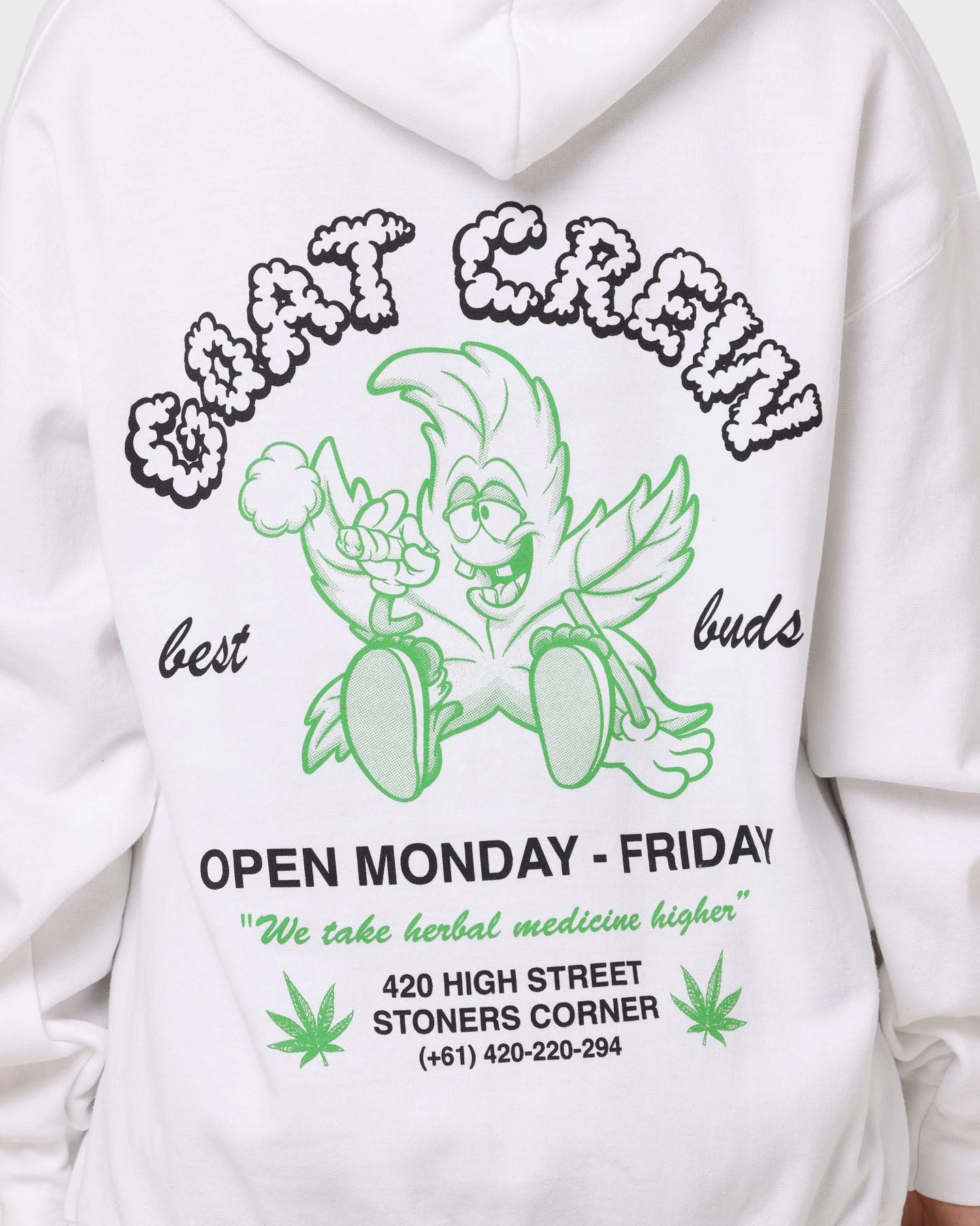 Lightweight Shield Goat Crew Best Buds Hoodie White