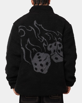 Fashion Vibe X-Large Fire Dice Reversible Sherpa Jacket Black