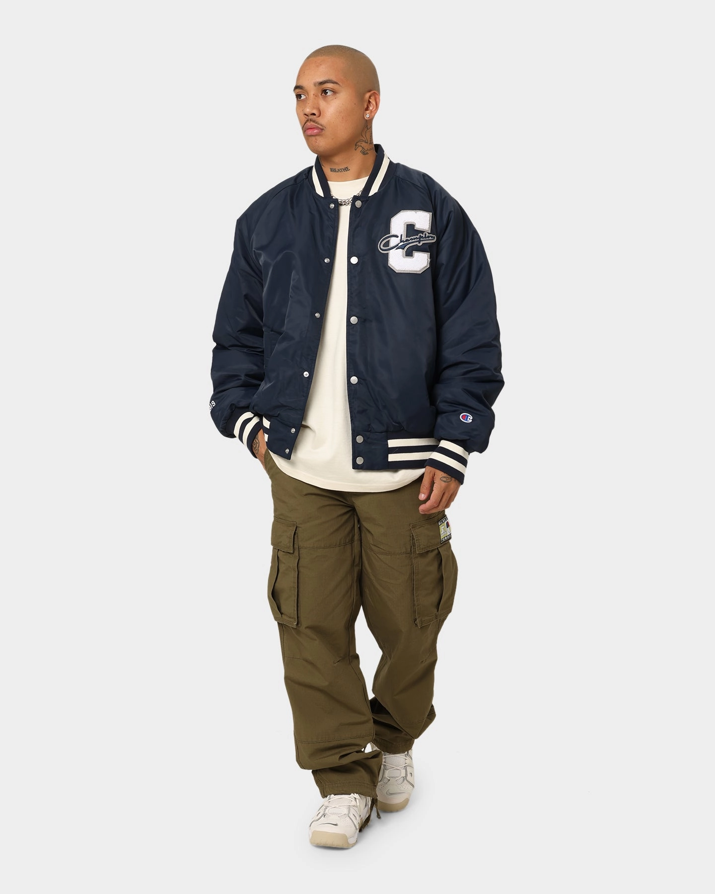 Champion Collegiate Heritage Letterman Jacket Navy Sleek Fit