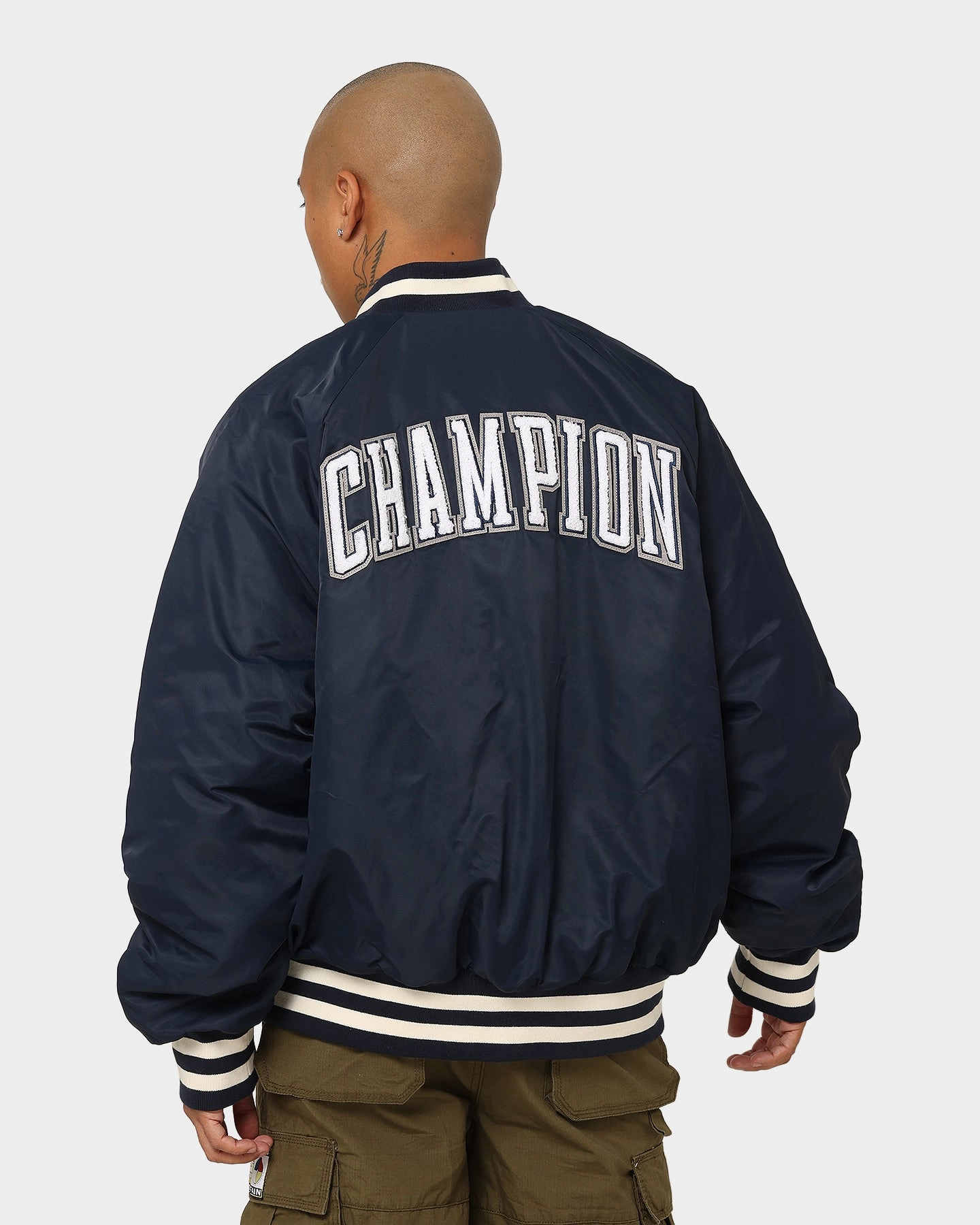 suitable for product launches summer season Champion Collegiate Heritage Letterman Jacket Navy