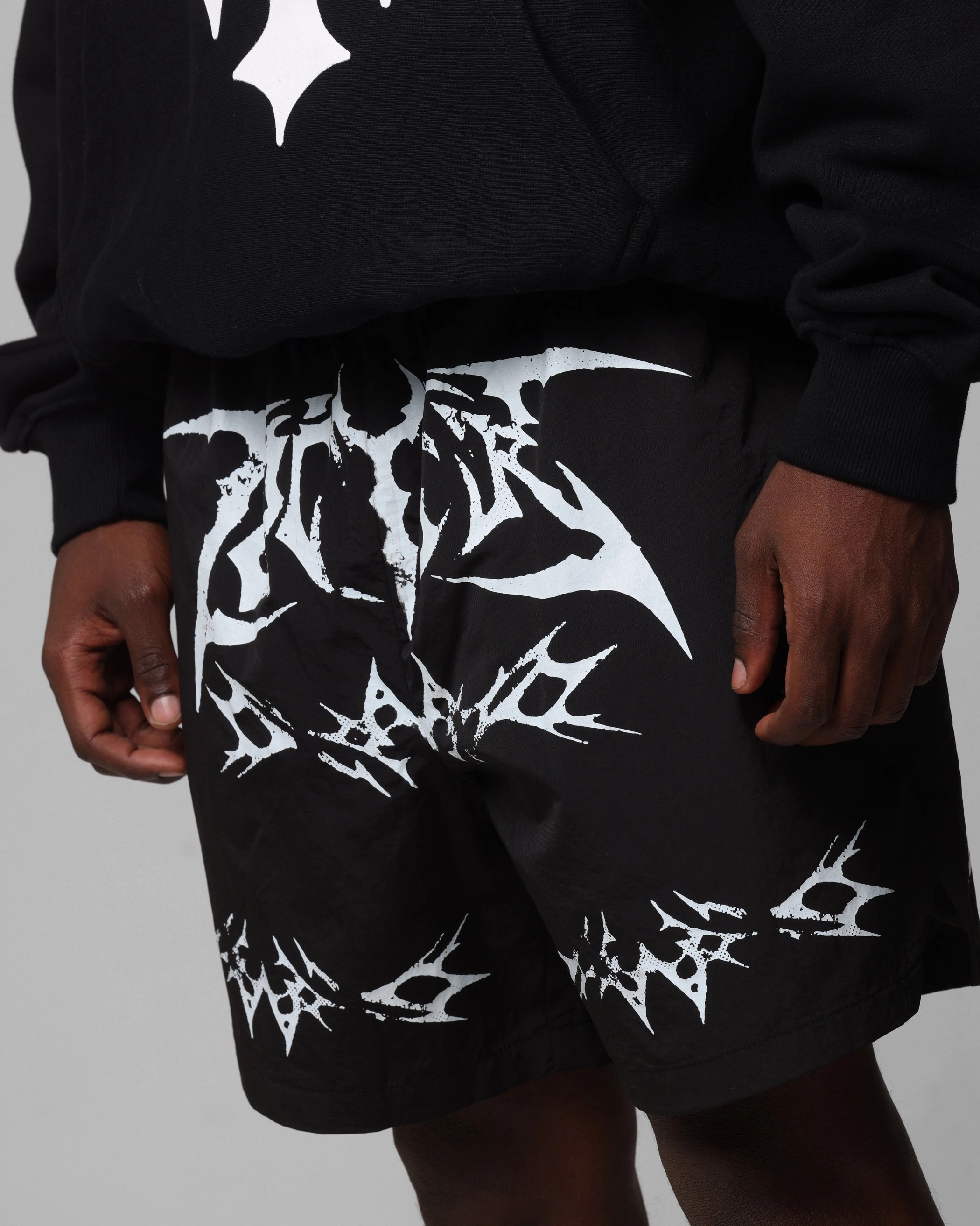 Anti Pill Surface quick dry Loiter Stacked Metal Walk Shorts Black