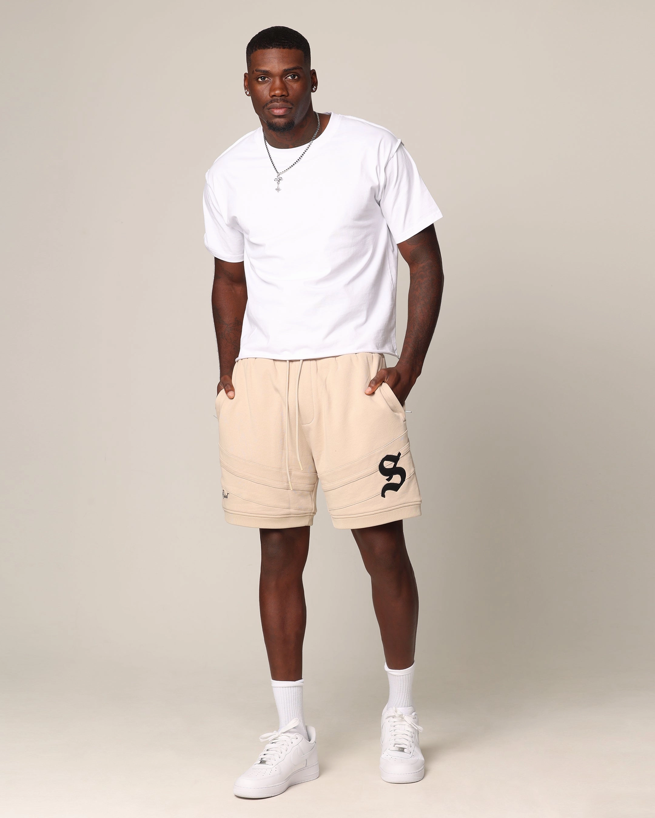 ribbed texture Saint Morta Homebase Fleece Shorts Stone
