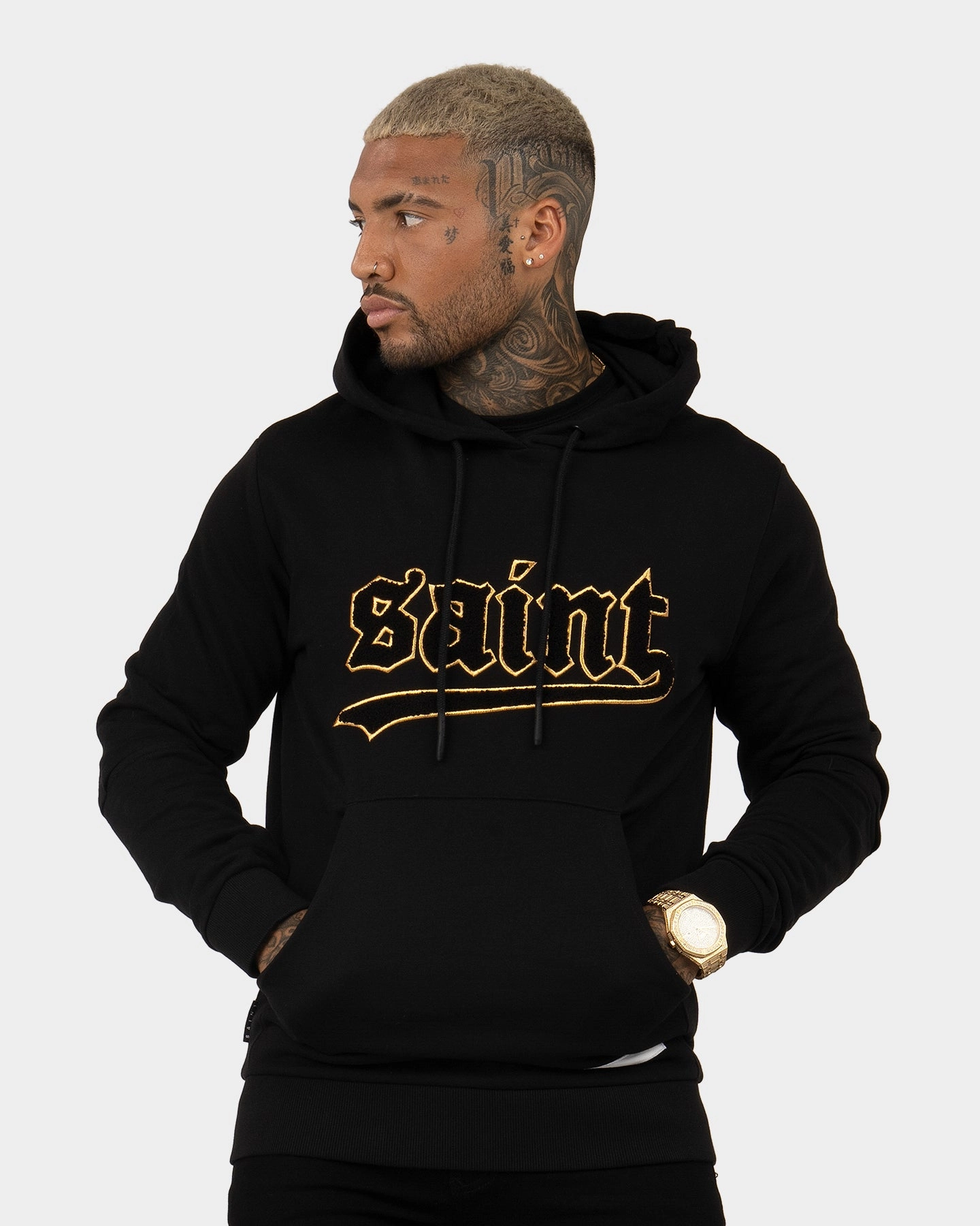 Saint Morta Westside New Age Hoodie Black/Gold starlight Zippered Pocket Design