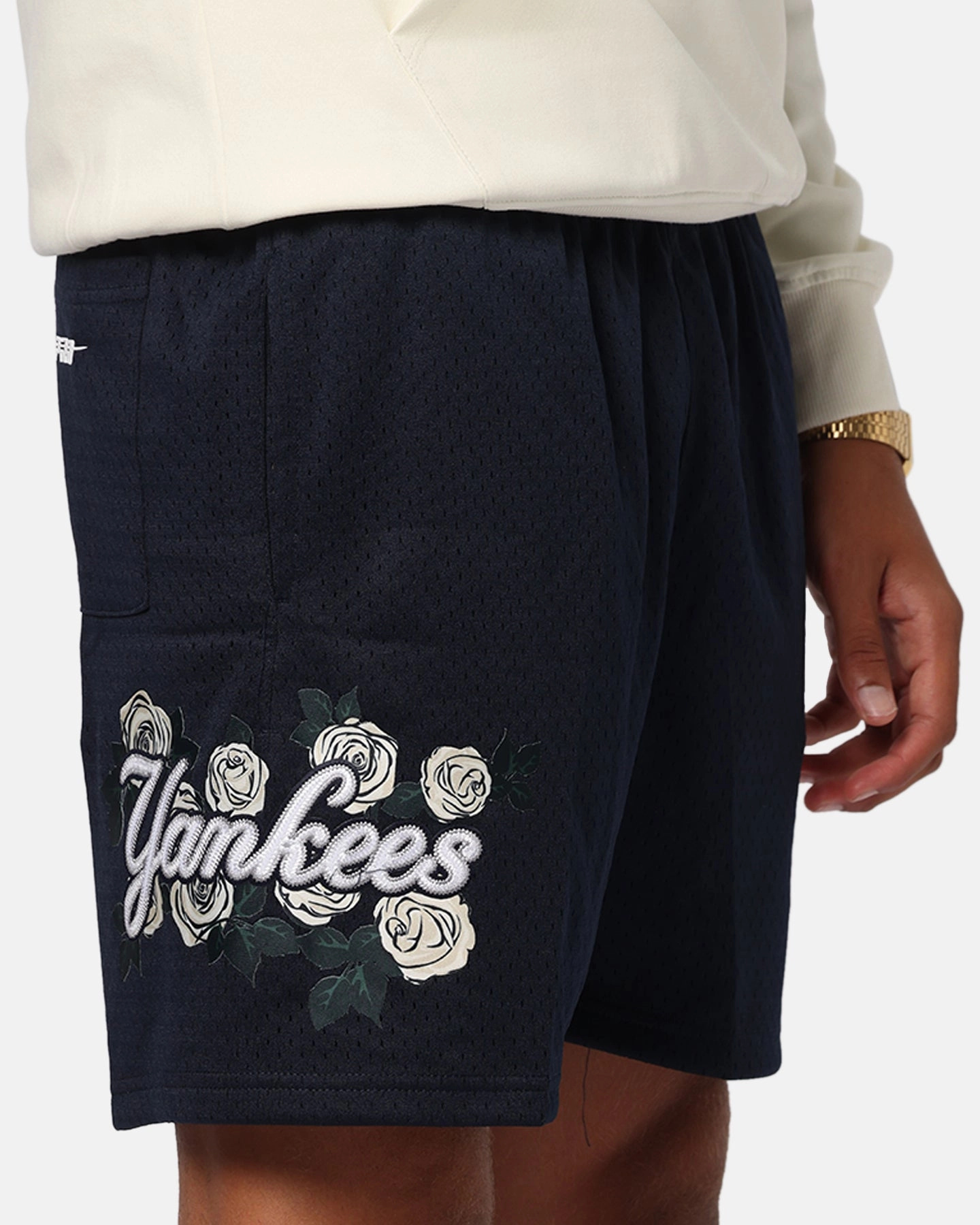 personalized option Pro Standard New York Yankees Roses Mesh Shorts Navy