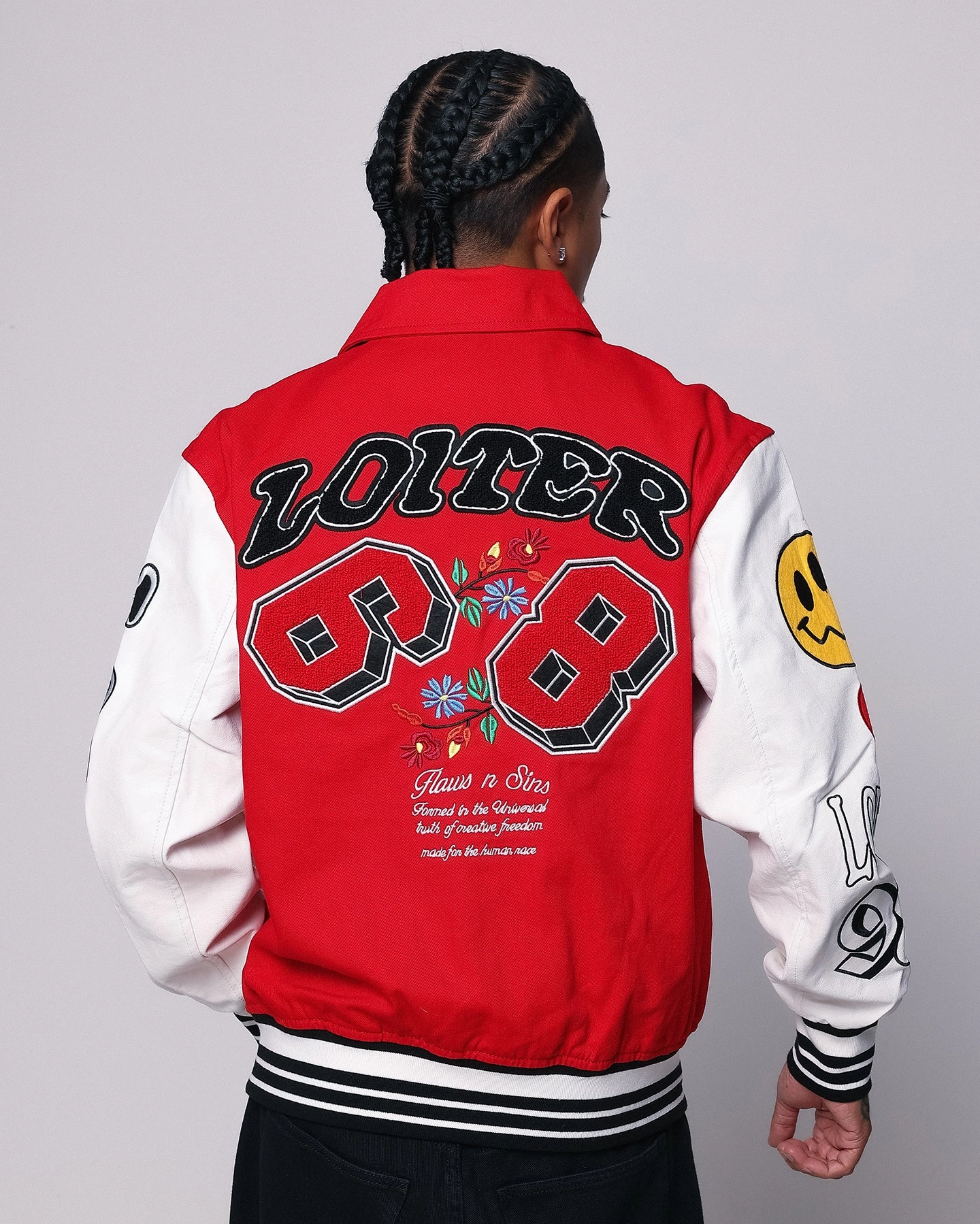 Comfort Focused Design Loiter Flaws Varsity Jacket Red/Off White