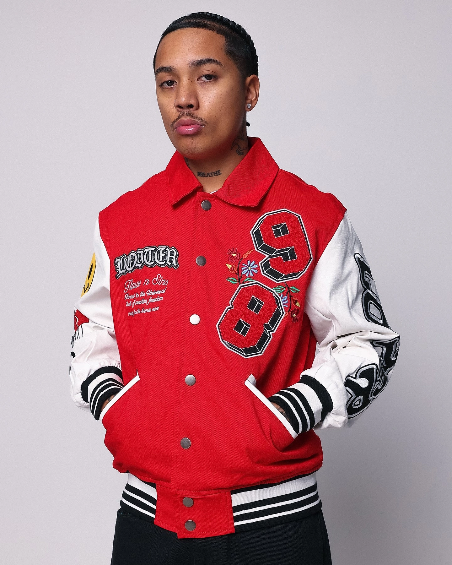 Loiter Flaws Varsity Jacket Red/Off White Change