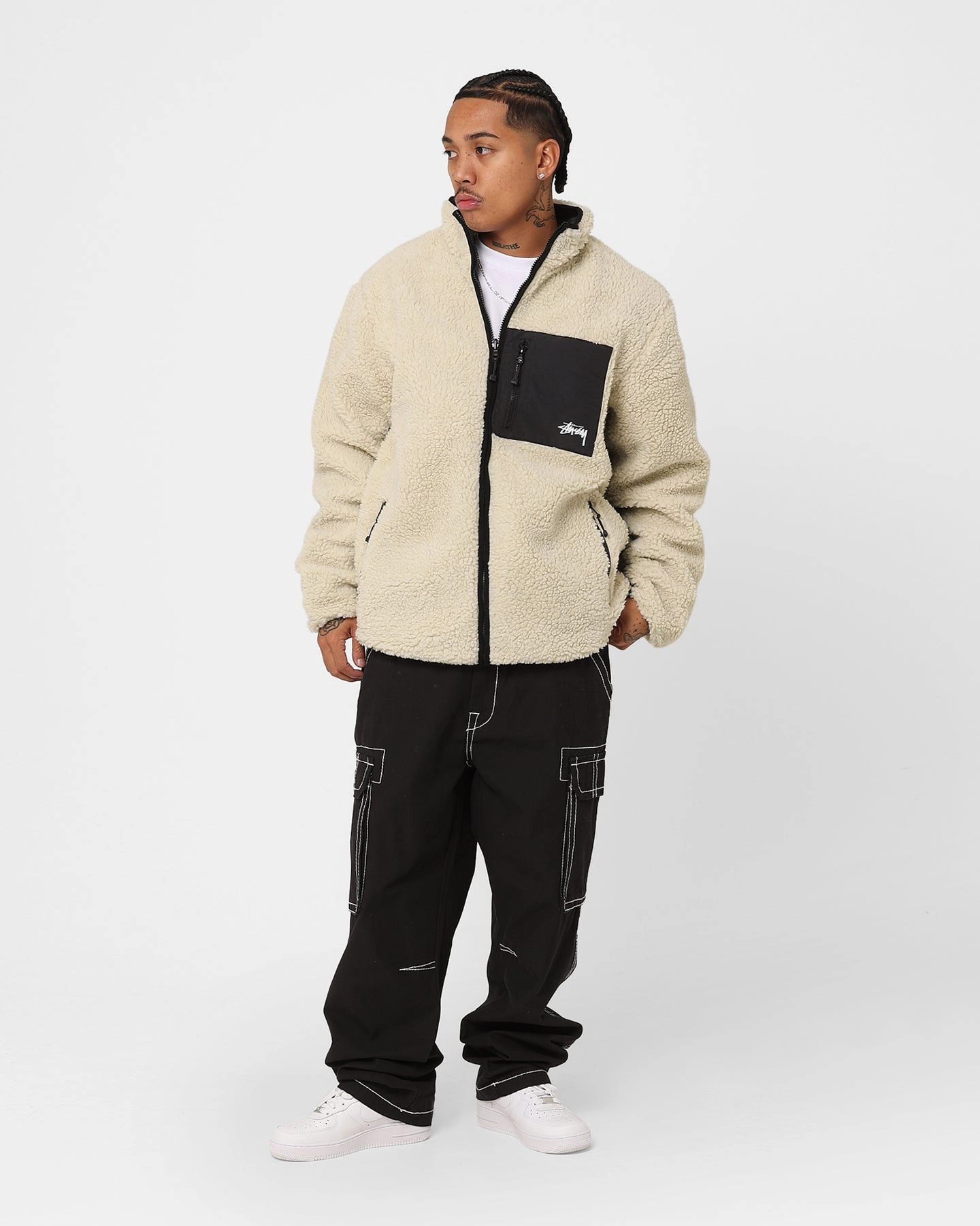 Stussy Ball Fleece Reversible Jacket Cream/Black StretchFit Fabric Technology