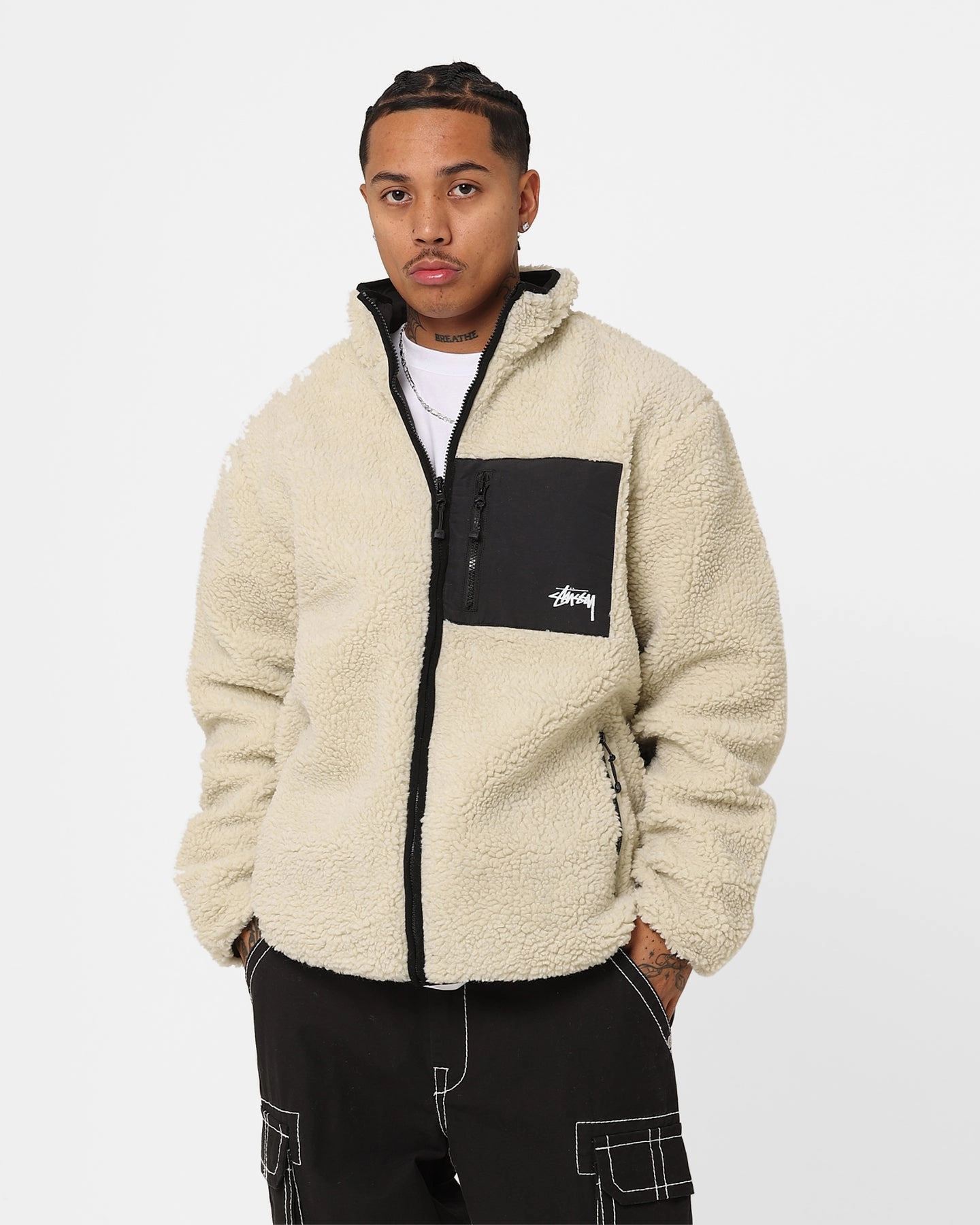 Stussy Ball Fleece Reversible Jacket Cream/Black Attitude