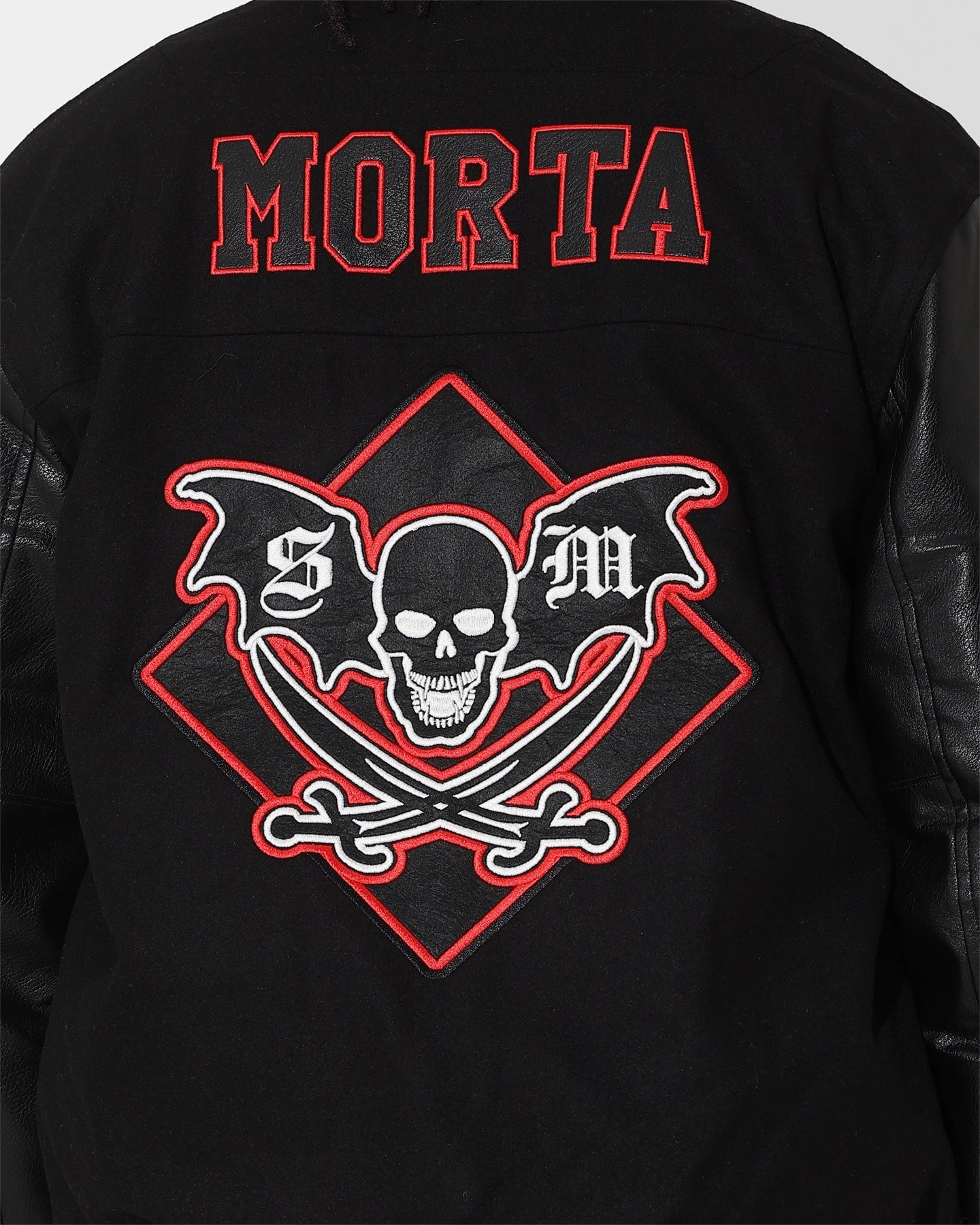 Honor Durable Construction Saint Morta Graveyard Varsity Jacket Black/Red/White