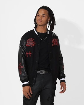 cloudy Saint Morta Graveyard Varsity Jacket Black/Red/White