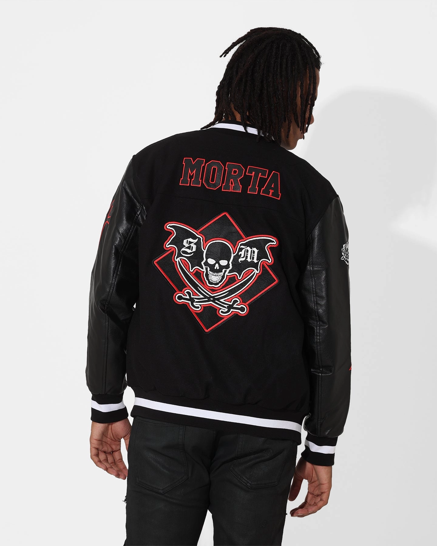 Full Length Zipper Saint Morta Graveyard Varsity Jacket Black/Red/White