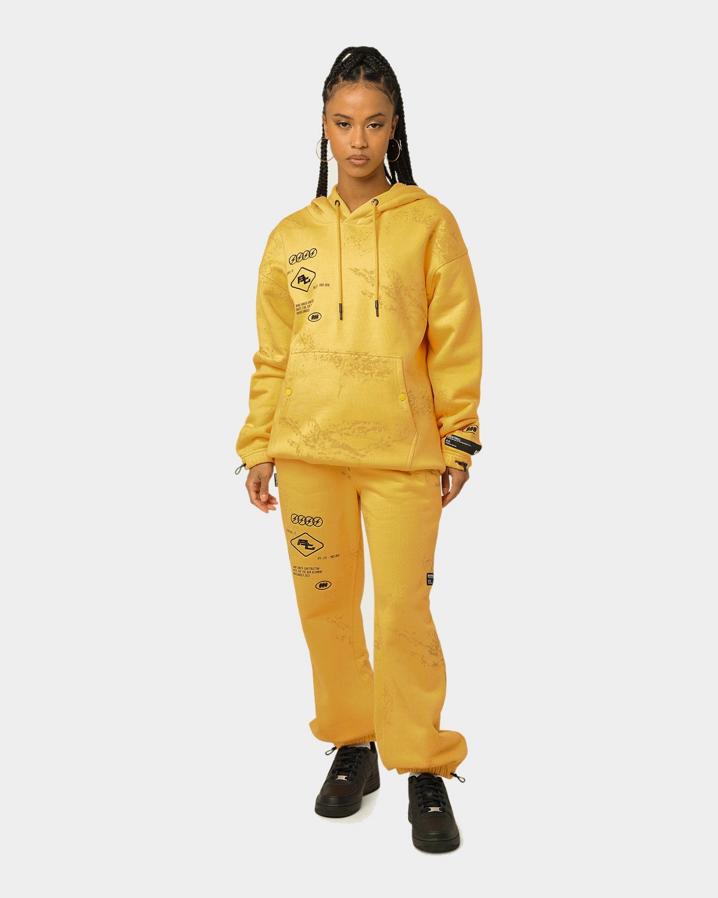 BEENTRILL Circuitry Hoodie Yellow Ribbed Knit Cuffs