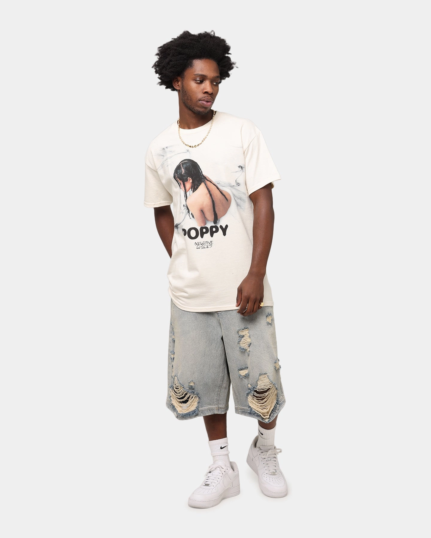 Poppy Negative Spaces Track T-Shirt Off White ReinforcedShoulderPanels Modern Comfort Style