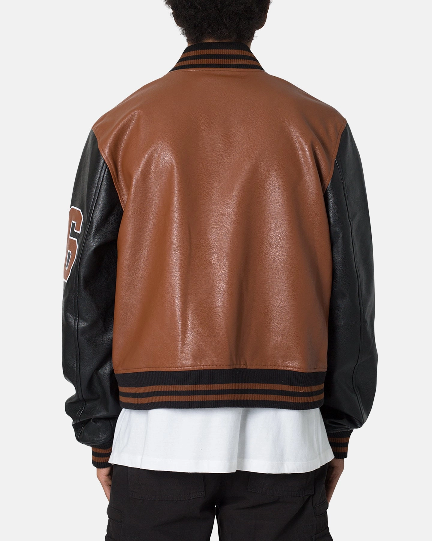 Relaxed Cut MNML PU Varsity Jacket Brown/Black