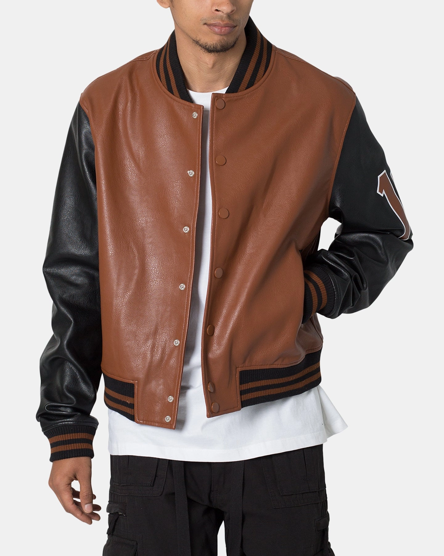 thermal QuickAccessPockets MNML PU Varsity Jacket Brown/Black