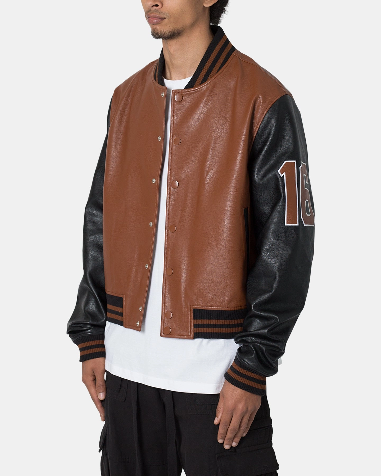 MNML PU Varsity Jacket Brown/Black Disseminate Prize