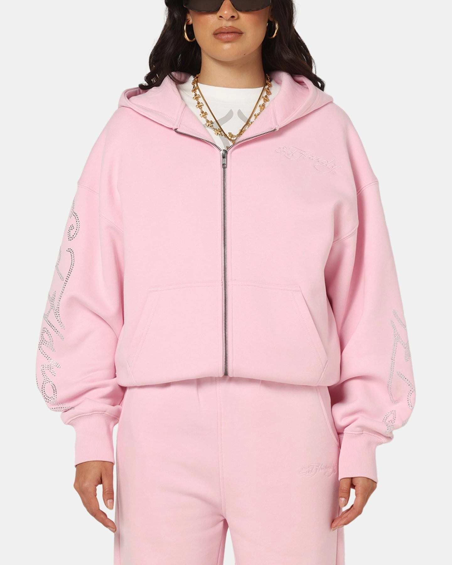 Slimming Ed Hardy Trinity Zip Hoodie Pink