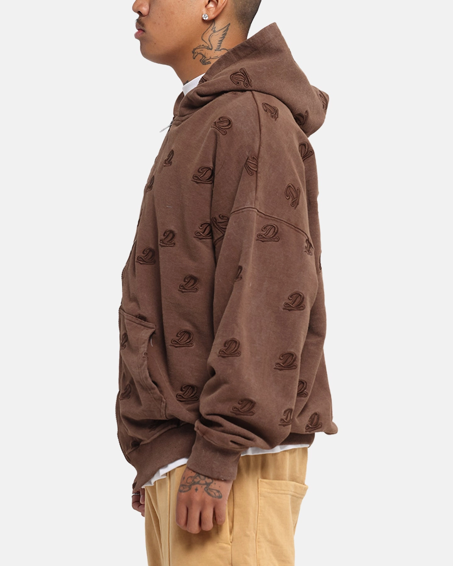 Dreamville Logo All Over Zip Hoodie Brown Compact Travel Friendly Fold difficult to install