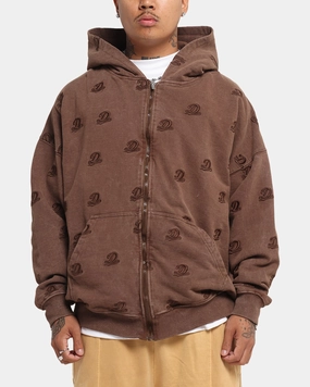 Dreamville Logo All Over Zip Hoodie Brown difficult to install Reversible Wear Options