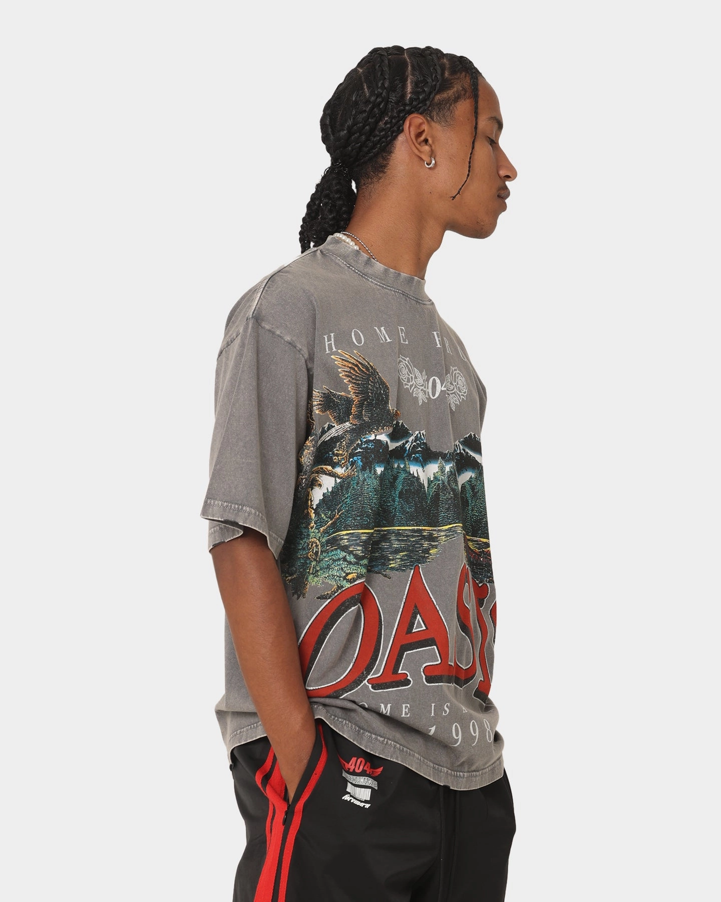 404 Oasis Vintage T-Shirt Charcoal adults' Smooth Neckline