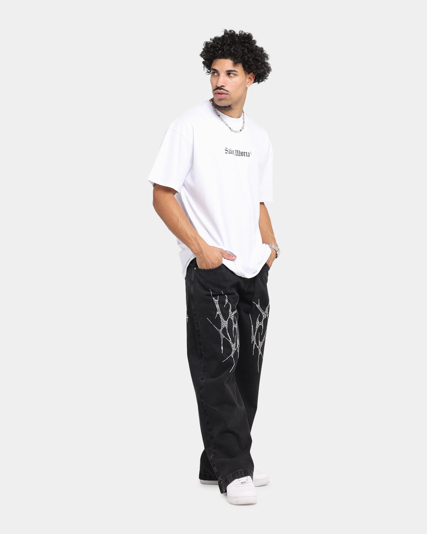 Soft Touch Texture Saint Morta Weiry Hearts Boxy T-Shirt White