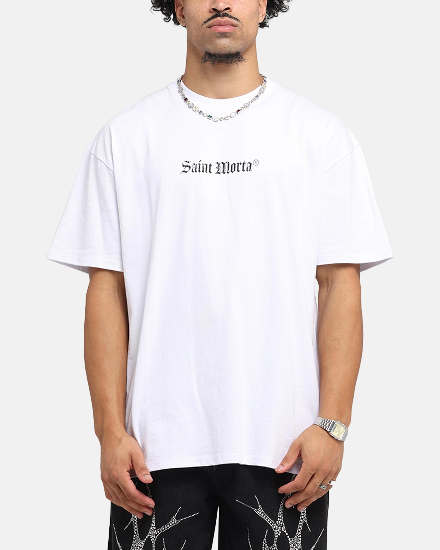 Saint Morta Weiry Hearts Boxy T-Shirt White Flattering Cut