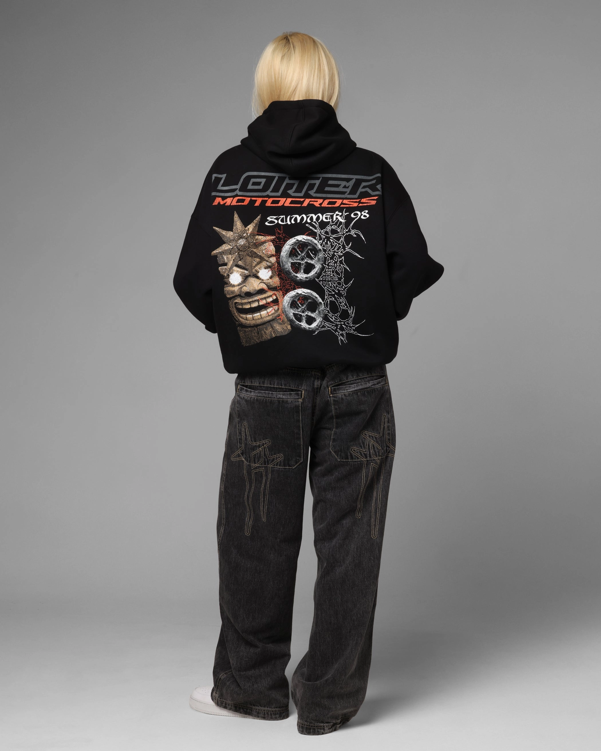 Cross Ventilation Channels Loiter Summer Motocross Hoodie Black