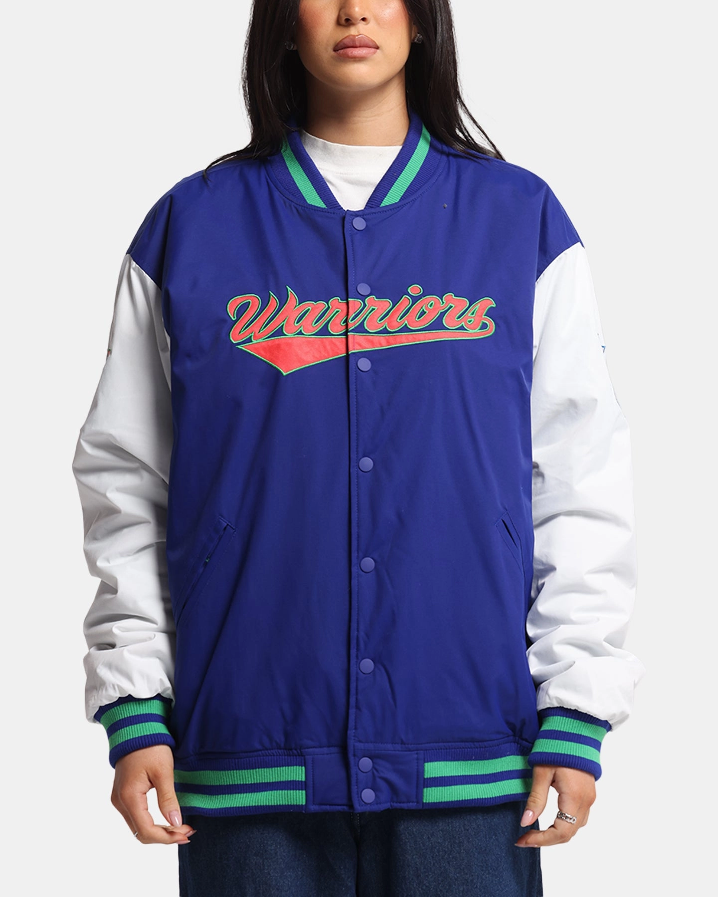Loose-fit Bleacher Athletic New Zealand Warriors NRL 1908 Baseball Varsity Jacket Official Team Colour