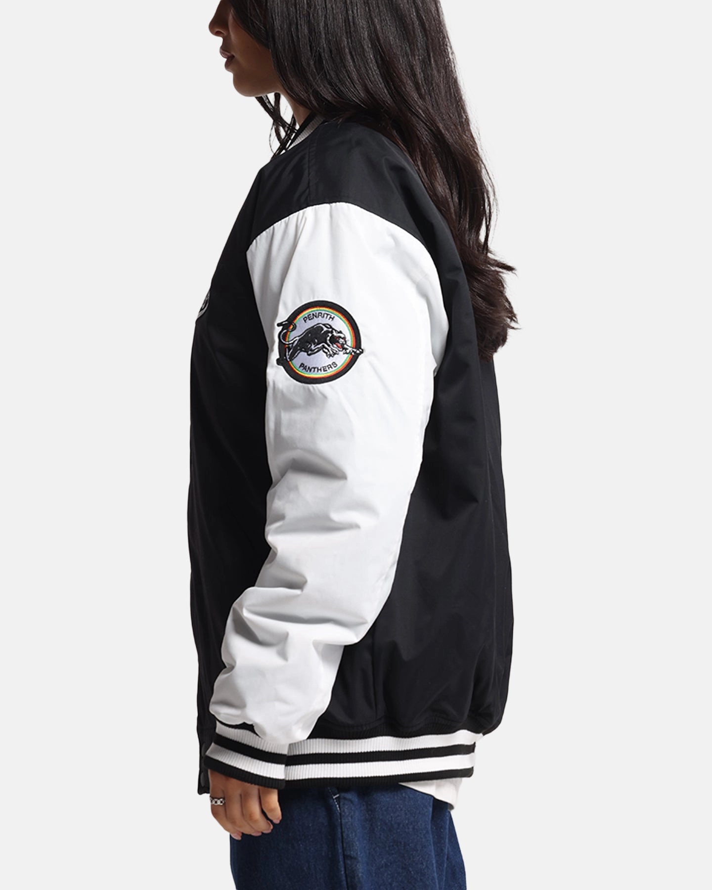 Win Quick Release Buckles Bleacher Athletic Penrith Panthers NRL 1908 Baseball Varsity Jacket Official Team Colour