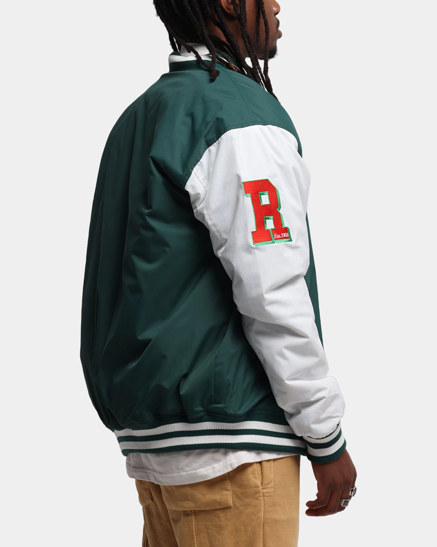 Heavyweight Zipper Closure Bleacher Athletic South Sydney Rabbitohs NRL 1908 Baseball Varsity Jacket Official Team Colour