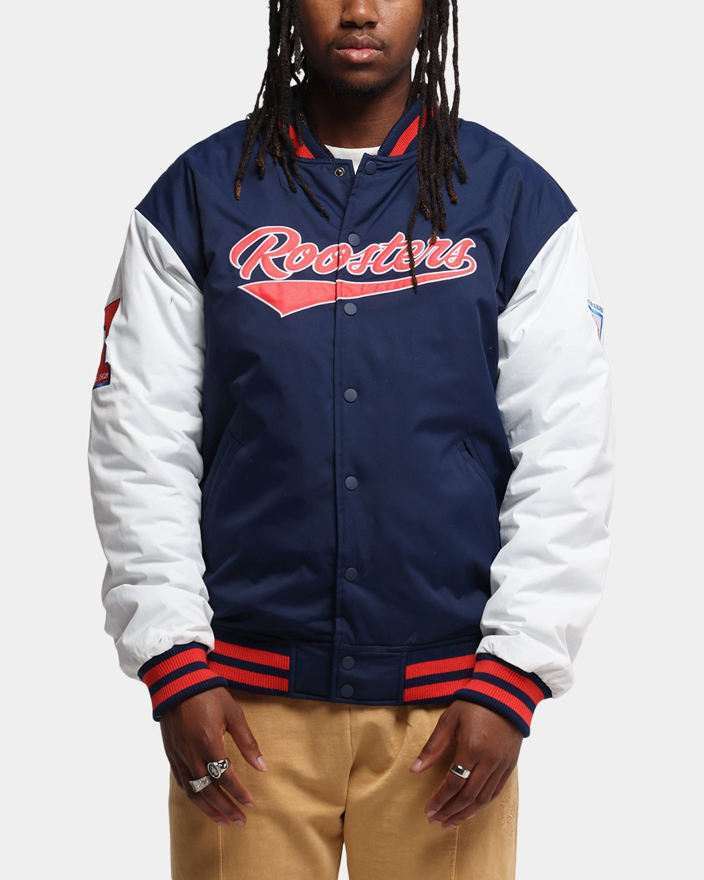 Bleacher Athletic Sydney Roosters NRL 1908 Baseball Varsity Jacket Official Team Colour writers Hooded style