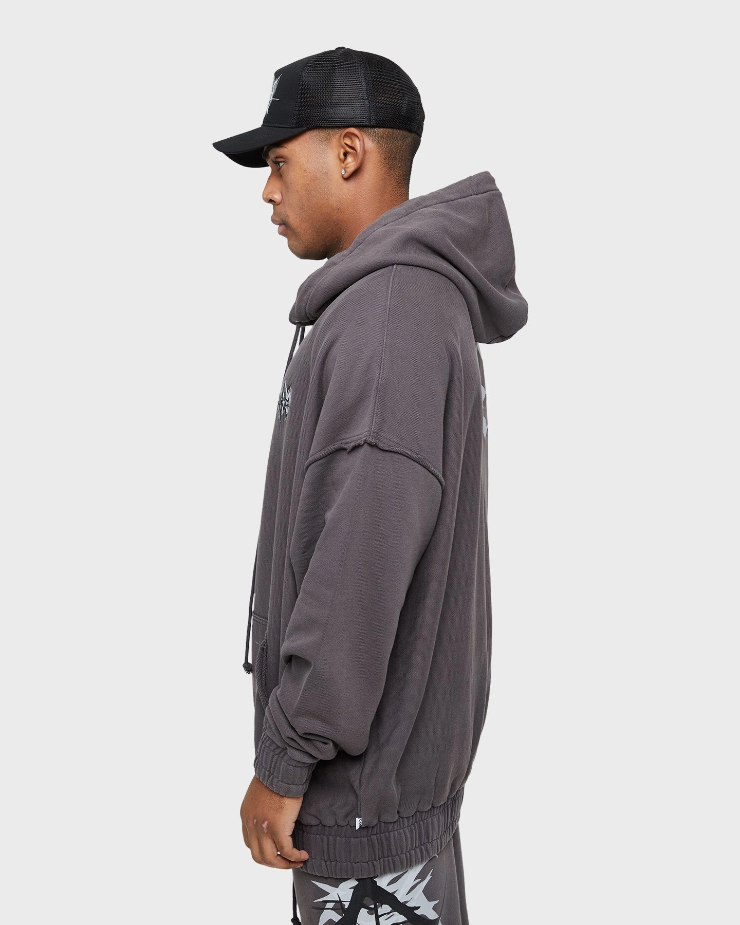 WaterResistant Shell Carre Metalle Distressed Hoodie Washed Grey