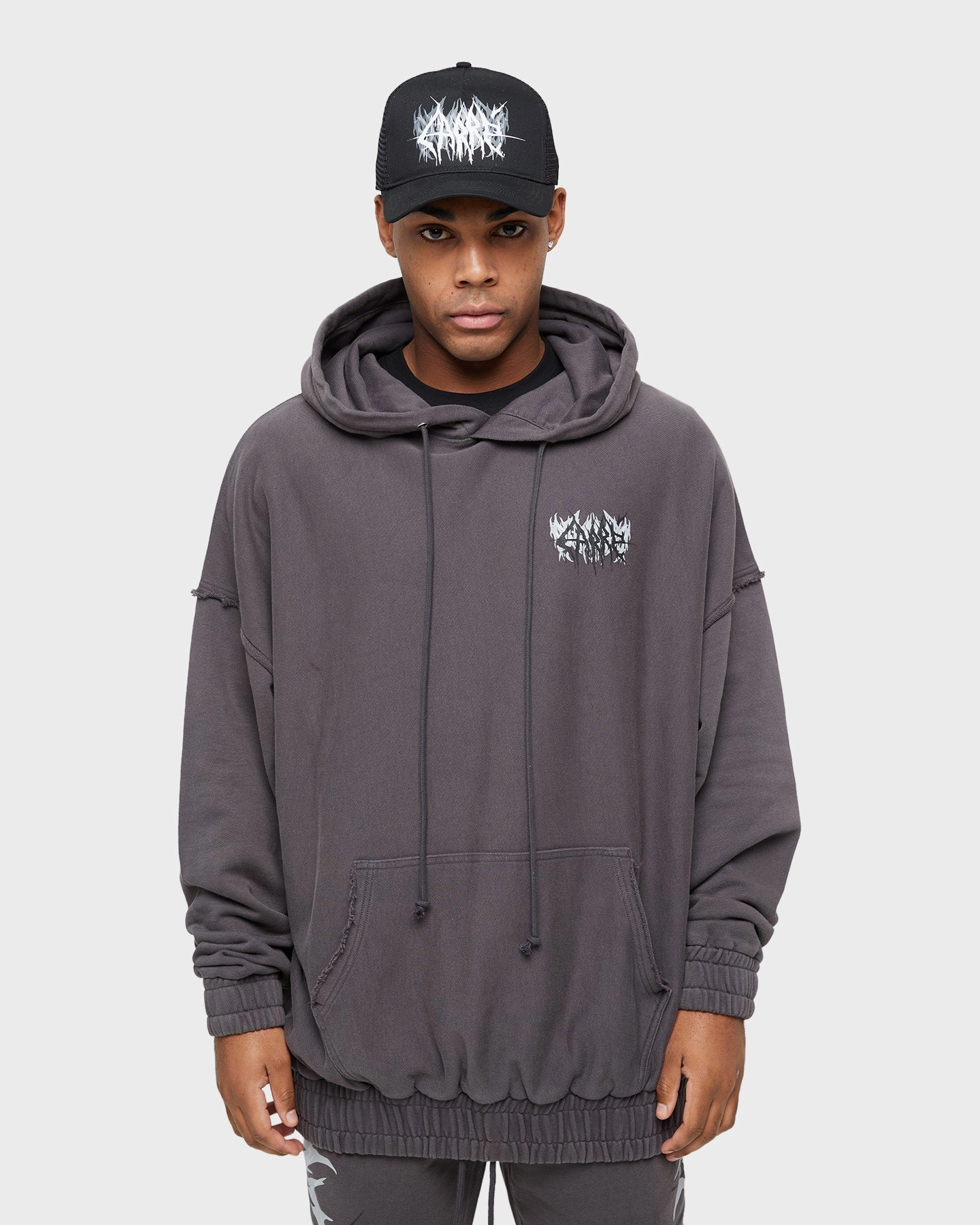 Carre Metalle Distressed Hoodie Washed Grey Daily Comfort layering option