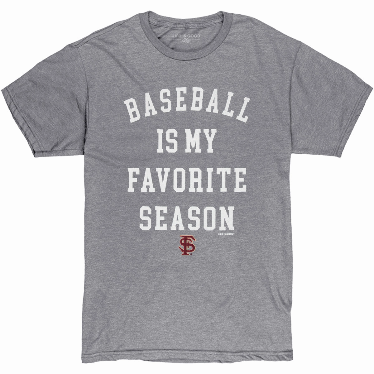 Blue 84 Men's Baseball is My Favorite Season/Interlocking FS Design Short Sleeve T-shirt - Heather Grey Fuzz Free Surface