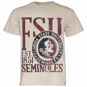 Tear Resistant brandable Blue 84 Men's FSU Seminoles/Seminole Logo Oversized Design Short Sleeve Garment Dyed T-shirt - Cappuccino