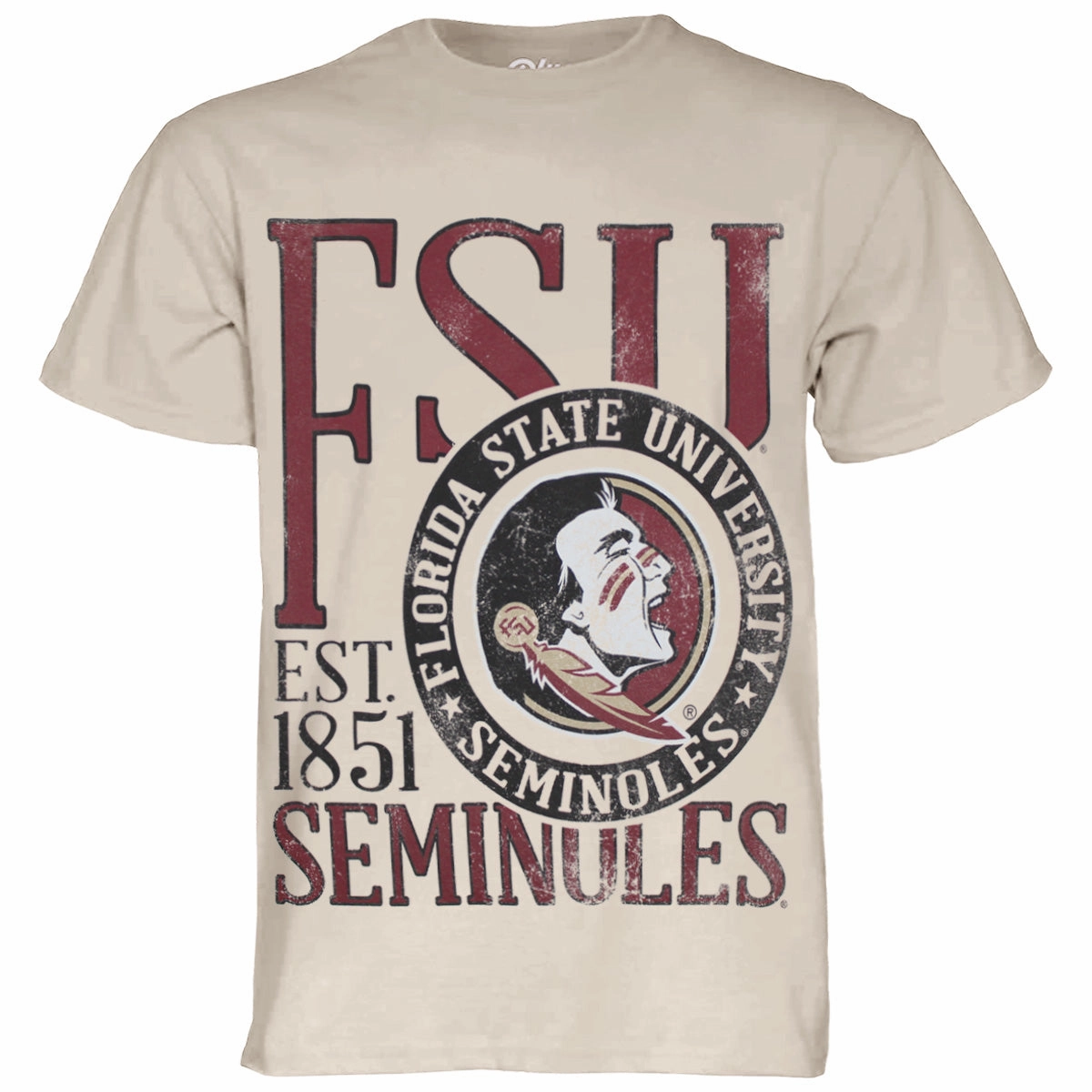 Tear Resistant brandable Blue 84 Men's FSU Seminoles/Seminole Logo Oversized Design Short Sleeve Garment Dyed T-shirt - Cappuccino