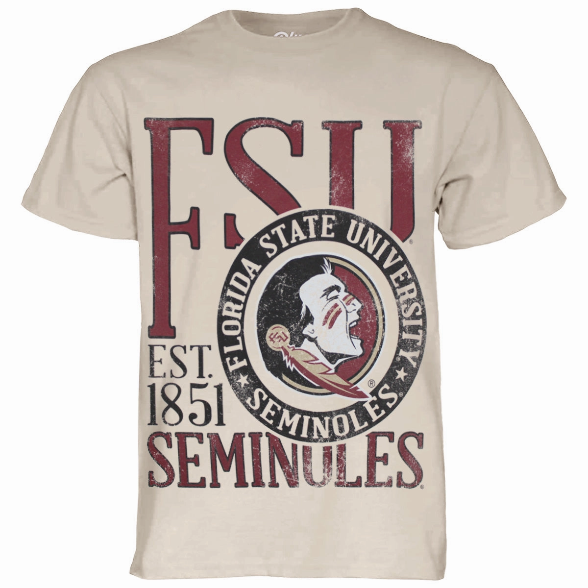 oversized but not shapeless Simple and Relaxed Blue 84 Men's FSU Seminoles/Seminole Logo Oversized Design Short Sleeve Garment Dyed T-shirt - Cappuccino