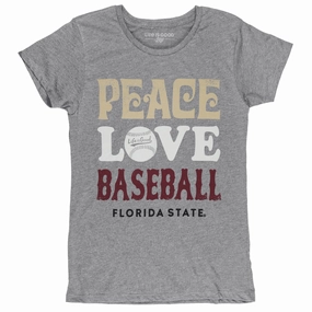 Blue 84 Women's Florida State Peace Love Baseball Design Short Sleeve T-shirt - Heather Grey Timeless Wear