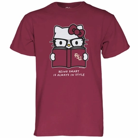 Blue 84 Women's Hello Kitty Being Smart is Always in Style Design Short Sleeve Relaxed fit T-shirt - Garnet Travel Essential Office Casual
