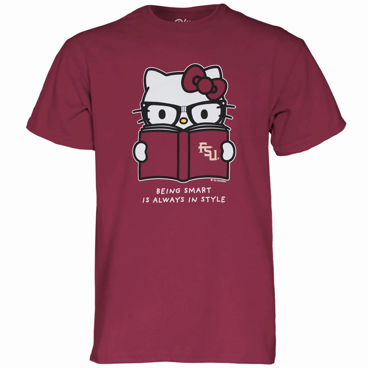 Blue 84 Women's Hello Kitty Being Smart is Always in Style Design Short Sleeve Relaxed fit T-shirt - Garnet Trendy Comfort Pilling Resistant Finish