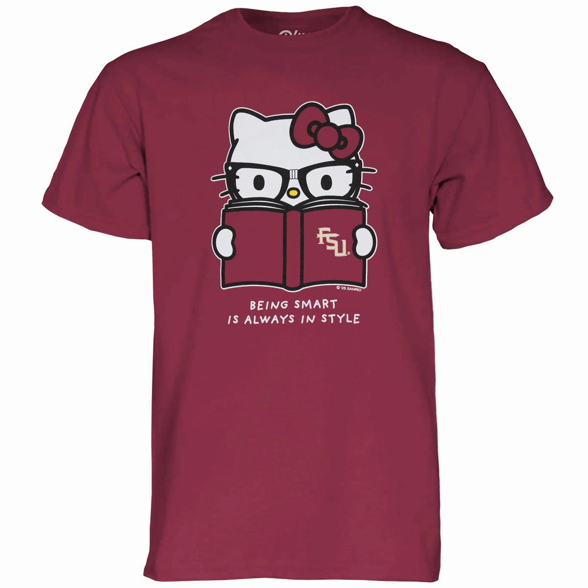Blue 84 Women's Hello Kitty Being Smart is Always in Style Design Short Sleeve Relaxed fit T-shirt - Garnet Trendy Fashion Fashionable Fit