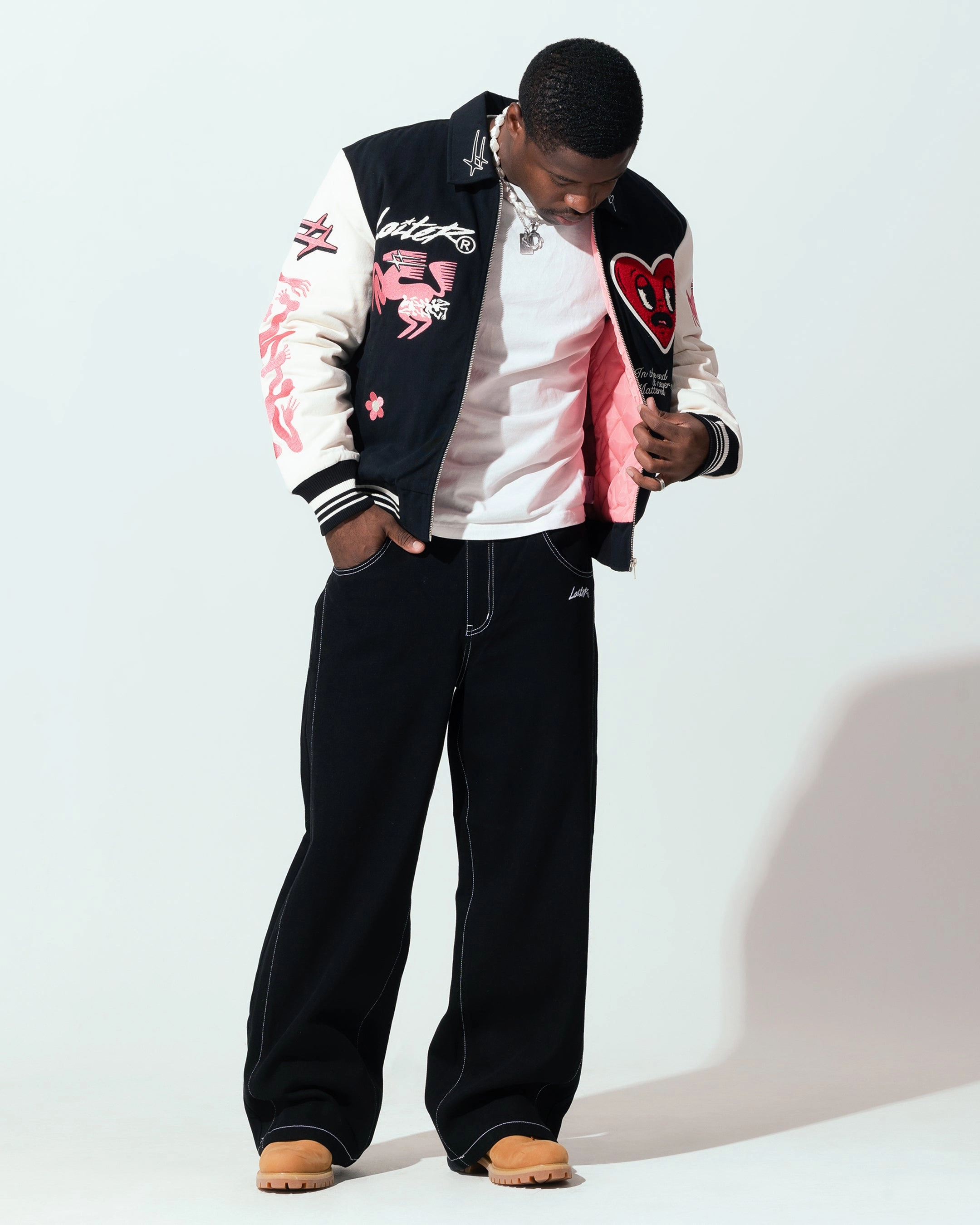 Loiter Oasis Varsity Jacket Black Easy Comfort Rain Comfort