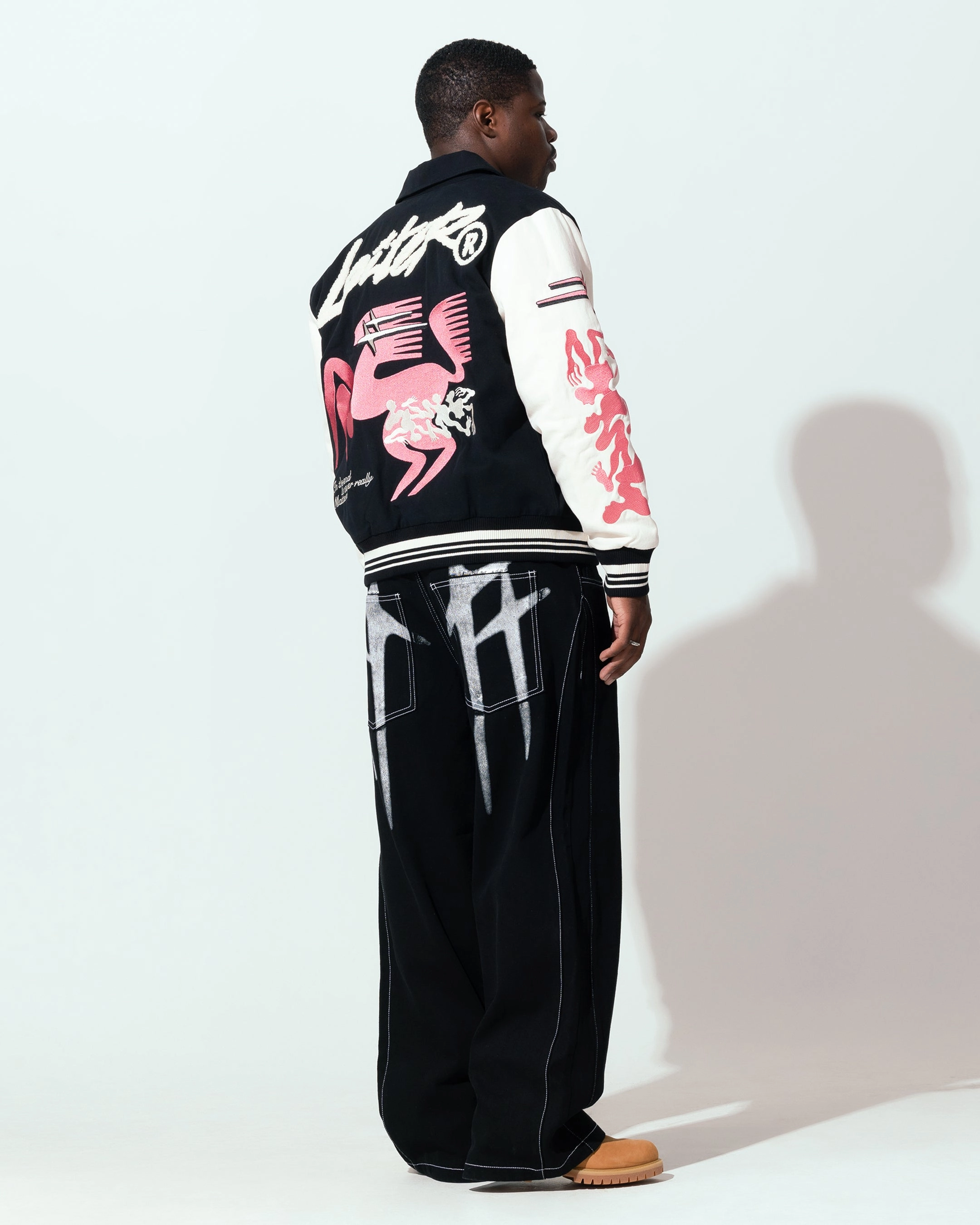 Party Loiter Oasis Varsity Jacket Black