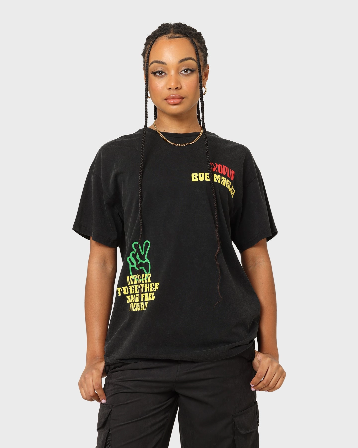 Stylish Details Bob Marley One Love One Heart Vintage T-Shirt Washed Black