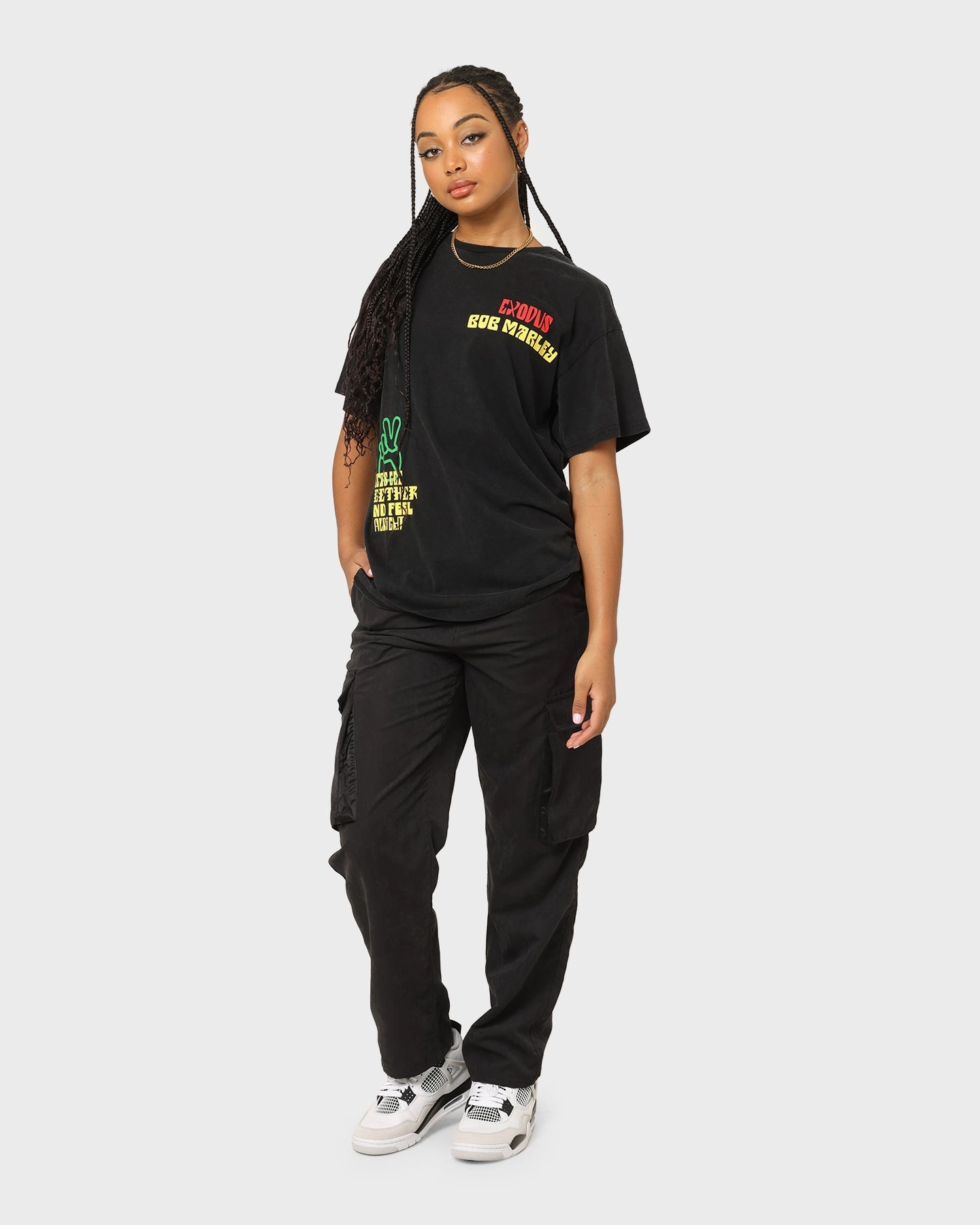 Bob Marley One Love One Heart Vintage T-Shirt Washed Black Stylish Layering Light Casual