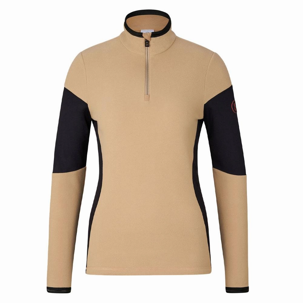 Neutral Street Style Flatlock Seam Construction Bogner Becky Golf Pullover Caramello - FW23 Women