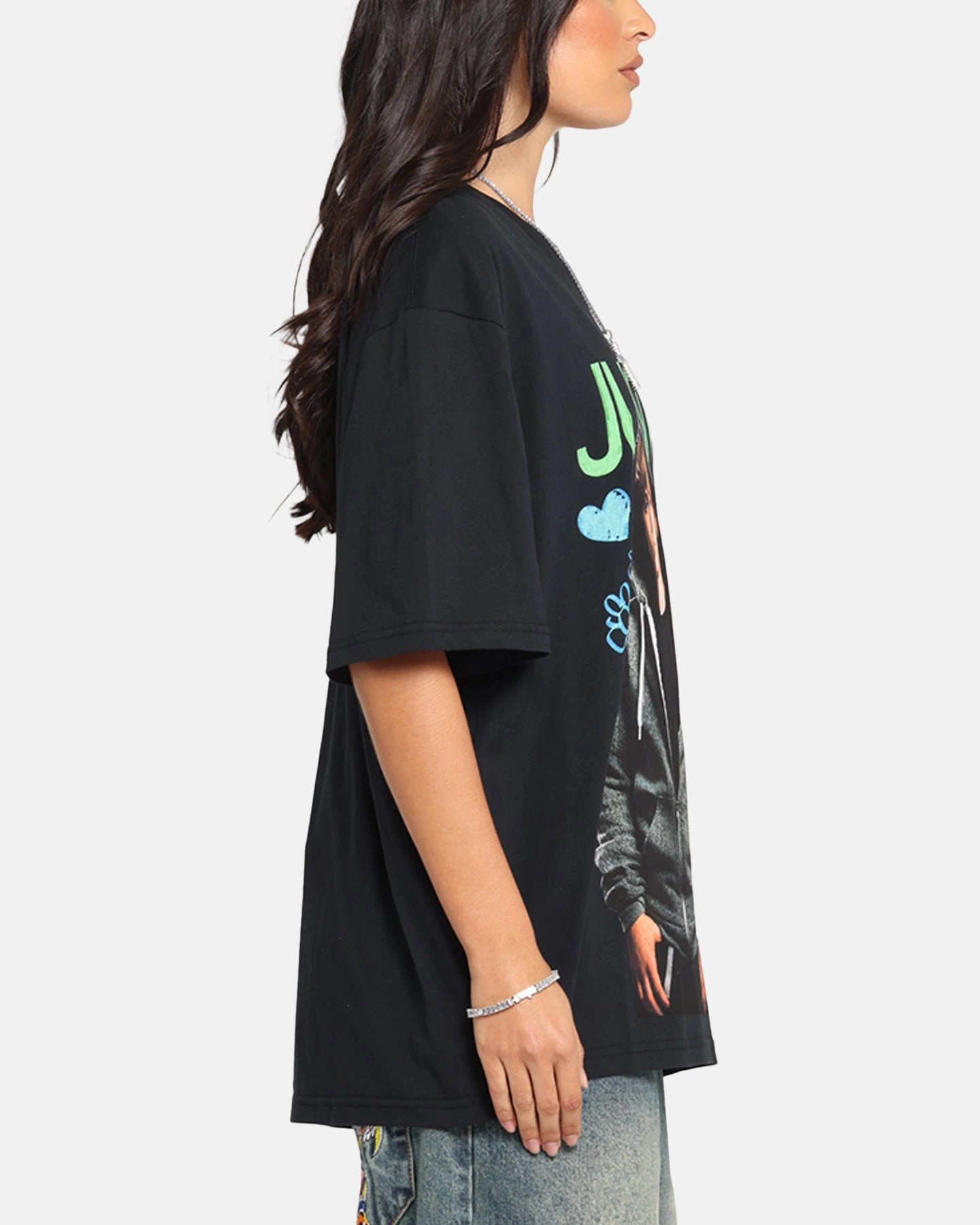 Curved Hemline Justin Bieber Bieber T-Shirt Black